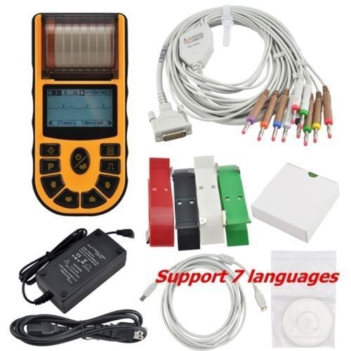 Handheld ECG /EKG machine Electrocardiograph+Software A4 Paper Print 7 Languages