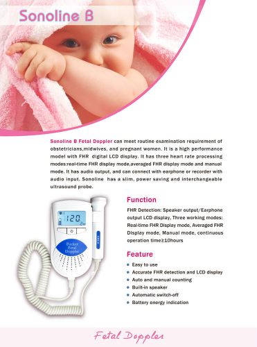 Ce&amp;fda pocket fetal doppler sonoline b,fetal monitor+gel,2mhz probe, lcd display for sale