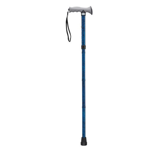 Drive Medical Adjustable Height Aluminum Folding Cane - Gel Hand, Blue Crackle