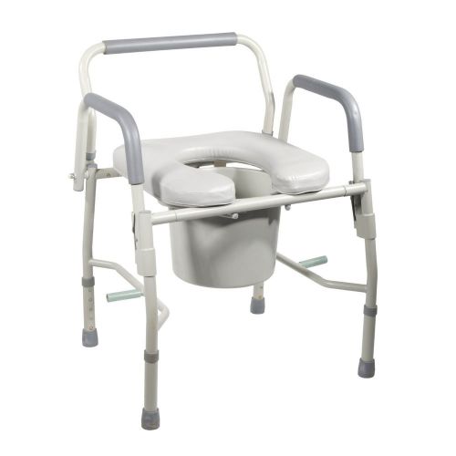 Drive medical steel drop arm bedside commode with padded seat and arms, grey for sale