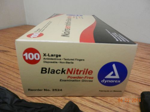 Dynarex # 2524 Black Nitrile Exam Gloves XL Powder Free CASE of 1000pcs
