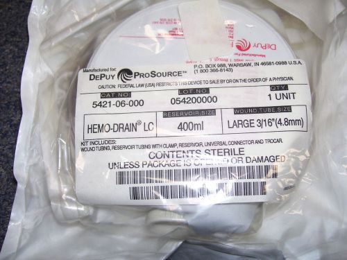 ! Depuy ProSource Hemo-Drain LC 400ml Large 3/16&#034;(4.8mm) Tube 5421-06-000