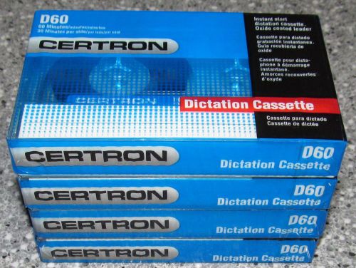 FACTORY SEALED! Pack Of 4 Certron D60 Dictation Cassettes 60mins. Rec. Time Each