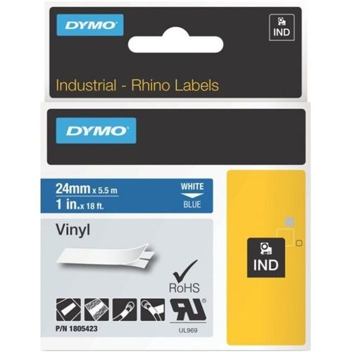 Dymo 1805423 Color Coded Labels White on Blue Vinyl 0.94 W x 18.04 L