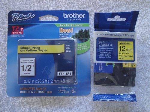 5 COMPATIBLE  Brother P-Touch TZe-631 BLACK PRINT ON YELLOW TAPE 1/2&#034;  LABEL NIB