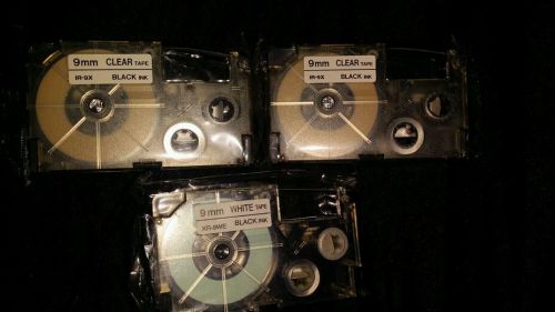 Qty 3: Casio EZ Label Tapes 1 IR-9WE 9mm White tape/Black ink 9mm clear 2 iR-9X