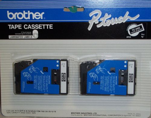Genuine Brother TC-34Z 2 PACK tape cassettes for P-touch WHITE ON BLACK