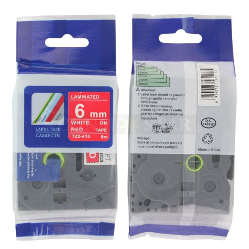1pk White on Red Tape Label Compatible for Brother P-Touch TZ 415 TZe 415 6mm