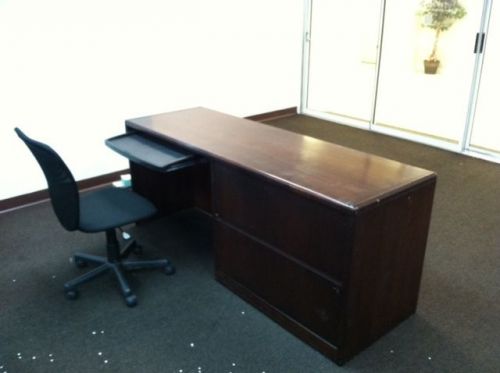 LARGE DARK WOOD DESK WITH TWO FILE DRAWS