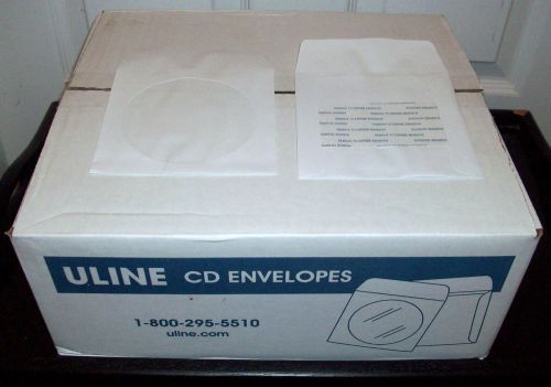 ULINE s-10399 CD ENVELOPES 1,000 white paper adhesive backs W/WINDOW 5&#034;x5&#034; NEW