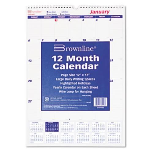 Brownline monthly wall calendar - monthly - 12&#034; x 17&#034; - 1 year - (c171102) for sale