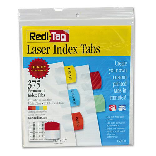 Laser Printable Index Tabs, 1 1/8 x 1 1/4, 5 Colors, 375/Pack