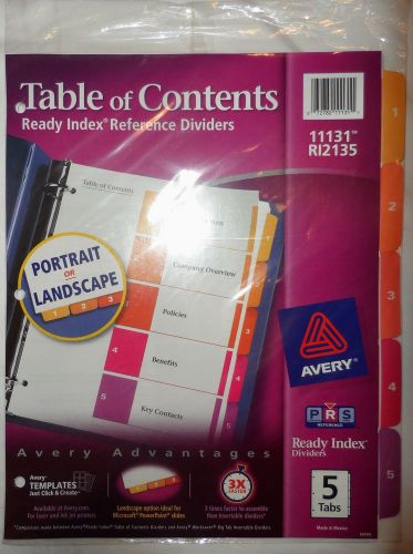 AVERY 11131 TABLE OF CONTENTS READY INDEX COLORED REFERENCE DIVIDERS 5 TAB