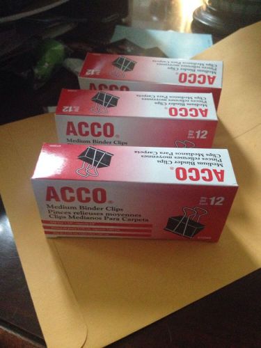 acco medium binder clips (3 boxes of 12 each) NEW IN BOXES