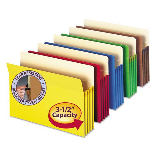 3 1/2&#034; Accordion Expansion Colored File Pocket, Straight Tab, Ltr, Asst, 5/Pack
