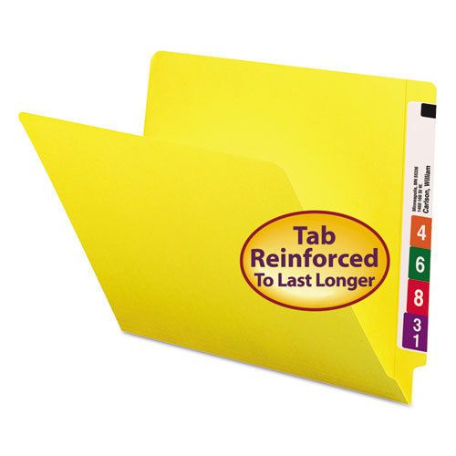 Colored file folders, straight cut, reinforced end tab, letter, yellow, 100/box for sale