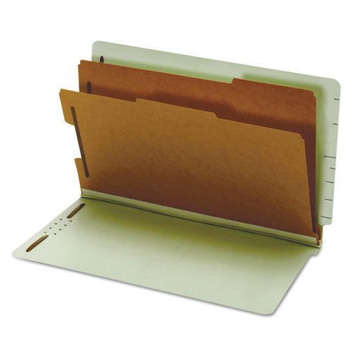 Pressboard End Tab Classification Folders, Six Sections, Legal, Green, 10/Box