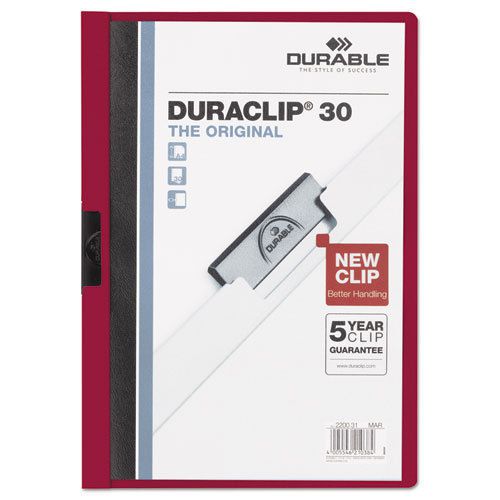 Vinyl duraclip report cover w/clip, letter, holds 30 pages, clear/maroon for sale