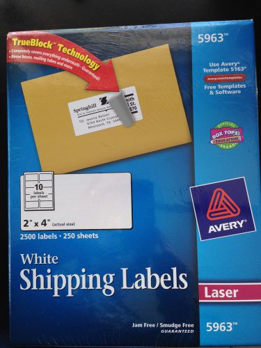 Avery 5963 2x4 White Shipping Labels 250 Sheets/2,500 Labels/Free Priority Ship