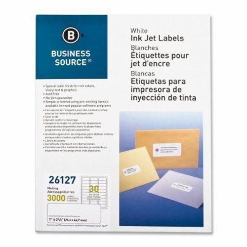 Business Source Mailing Labels, Inkjet, 1&#034;x2-5/8&#034;, 3000/PK, White (BSN26127)