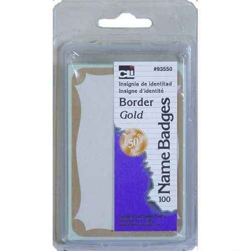 NIP CLI LABELS NAME BADGES 3-3/8&#034;x2-1/4&#034; GOLD BORDER 100/BOX MPN 93550 FREE SHIP