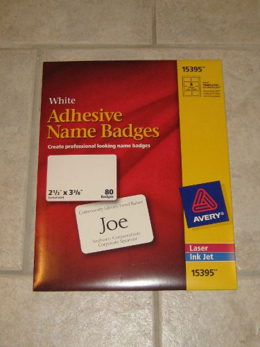 80 Avery 15395 White Adehsive Name Badges 2 1/3 x 3 3/8 NEW