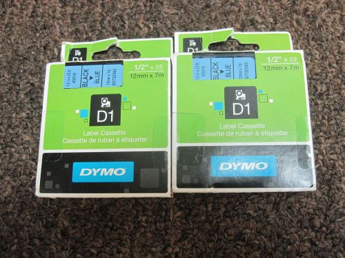 2 Dymo Standered Lable Cassette Black on Blue 1/2 in x 23 ft 45016 12mm x7m D1