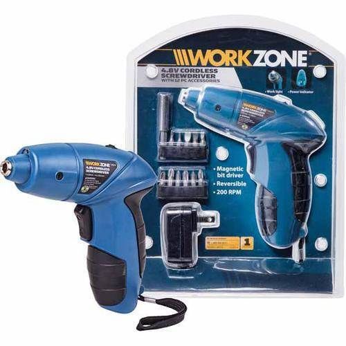 WORKZONE 4.8V Cordless Screwdriver 12 Bits 200RPM MAGNETIC Reversible WORK Blue