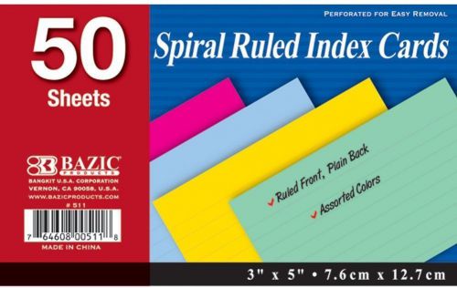 Spiral Bound Ruled Colored Index Card 3 X 5 Inch 50 Count 511