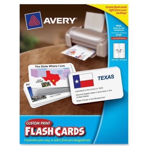 Avery Printable Flash Card - For Laser, Inkjet Print - 3&#034; x 5&#034; - 100 / Pack
