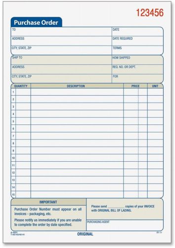 Purchase order carbonless triplicate 5 5 x 7.875 inches sets per book 46141 for sale
