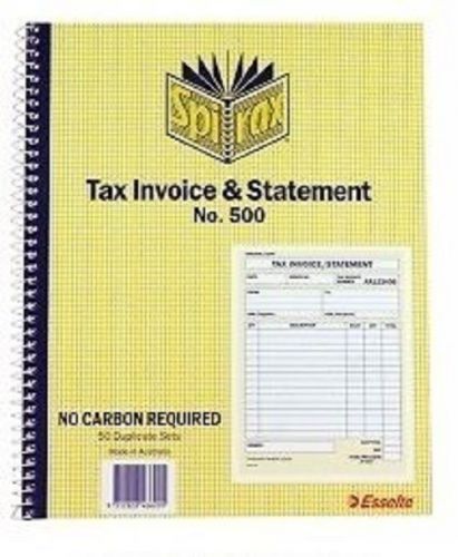 TAX INVOICE &amp; STATEMENT BOOK 500 NO CARBON REQUIRED 50 DUPLICATE  8X5
