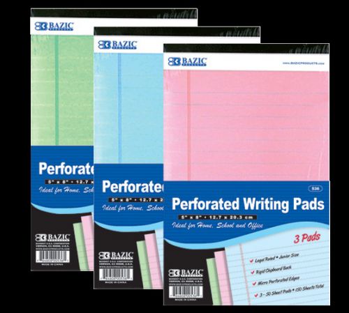 BAZIC 50 Ct. 5&#034; X 8&#034; Multi Color Jr. Perforated Writing Pad (3/Pack), Case of 24