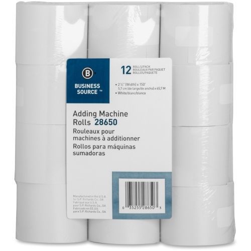 Business Source Receipt Paper - 2.25&#034; x 150 ft - 12 / Pack - White - BSN28650