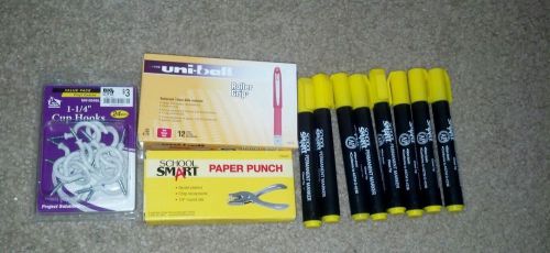 1 1/4 cup hooks paper punch red roller grip pens permanent markers chisel tip