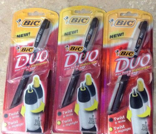 Bic Duo Pens Black Ink Yellow Highlighter  Lot of 3 Imperfect Packaging BTS