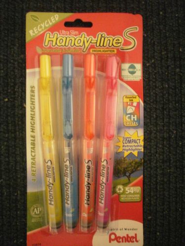 ONE (4 CT PACK) PENTEL HANDY-LINES CHISEL HIGHLIGHTER ULTRA SLIM -RETRACTABLE