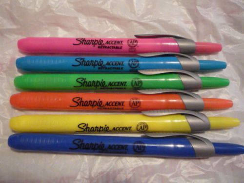 6 Sharpie Accent Retractable Highlighters Smear Guard Nontoxic * Color Variety