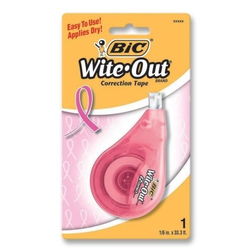 BIC Wite-Out Breast Cancer Aware Correction Tape -0.16&#034;Wx39.3ft L- 1/Pk