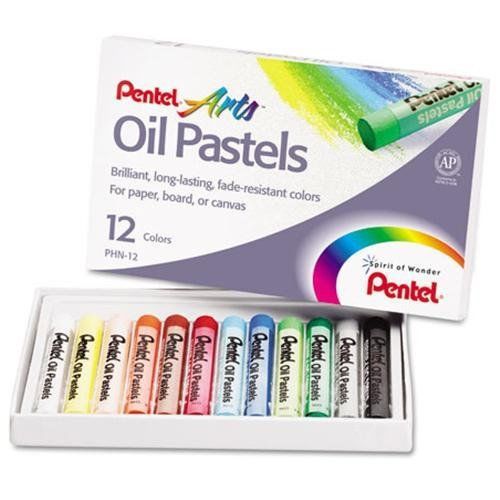 Pentel Round Stick Oil Pastels Crayon - Assorted Ink - 12 / Set (PHN12)