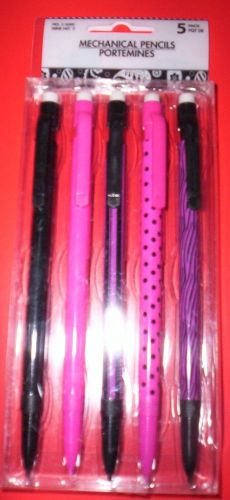 MECHANICAL PENCILS~PACK OF 5~ NO 2. LEAD~ASSORTED DESIGNS &amp; COLORS~VERY CUTE!!