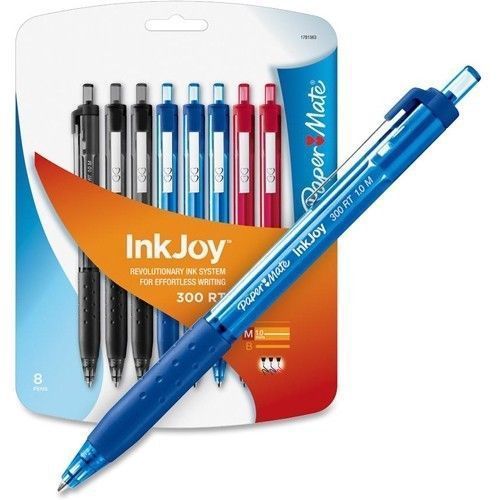 InkJoy 300 Ballpoint Retractable Pen 8 Pack Black (3), Blue (3), &amp; Red (2)