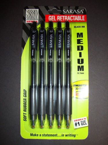 Sarasa Zebra (5 Pens) Pack Gel Retractable Pens 0.7mm Medium Black