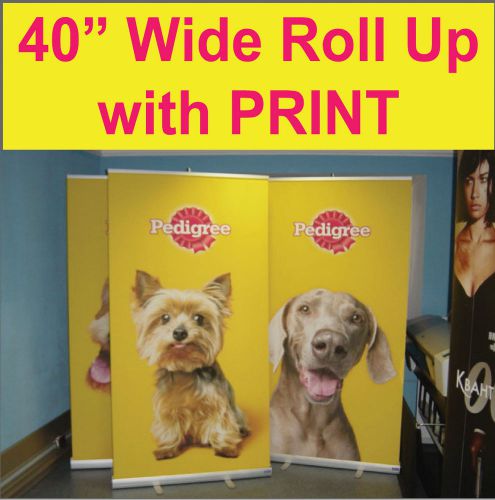 LOT OF 2 - Pop Up Retractable 40&#034; WIDE Trade Show Banner Stands + FREE PRINTING