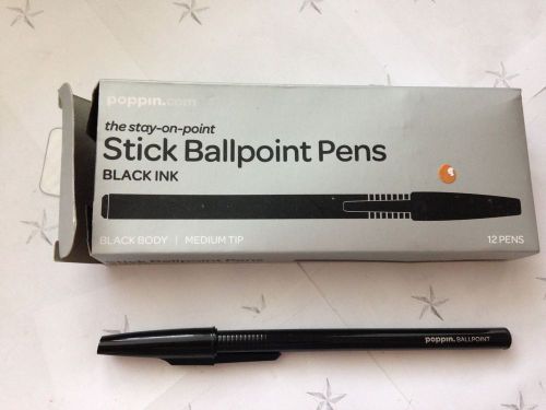 Poppin Stick Ballpoint BLACK BODY BLACK INK MEDIUM TIP 12 PENS