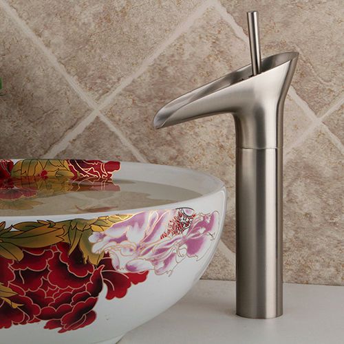 Modern single hole brushed nickel vessel sink waterfall faucet tap free shipping for sale