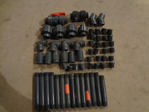 MIXED LOT OF (60) 1/2&#034; PIPE FITTINGS SCH 80 PVC BALL VALVE UNIONS ELBOWS COUPLER