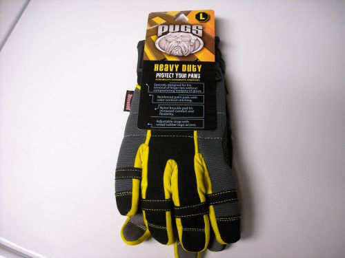 Nwt mens l  pugs  black/gray/yellow heavy duty work gloves w/  red tag logo for sale