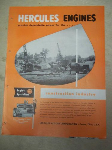 Vtg Hercules Motors Corp Catalog~Engines for the Construction Industry