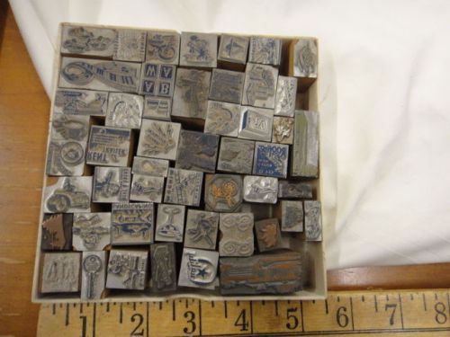 g  )  vintage metal/ wood printing press dies  TV Music symbol Advertising et